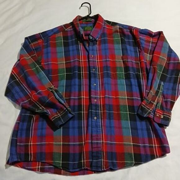 VTG Natural Choice Men's Flannel Shirt 2XL100% Cotton Red/Green/Blue Button-Down - Picture 3 of 12